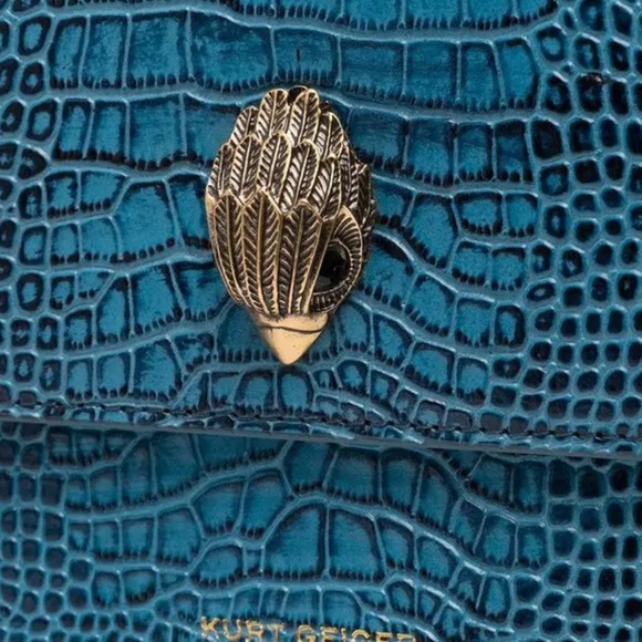 Kurt Geiger Shoreditch Croc Blue Leather Azure Gold Chain Crossbody Small Bag - Picture 5 of 6